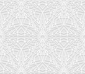 Seamless white 3D pattern, arabic motif,  east ornament, indian ornament, vector EPS 10. Endless texture can be used for wallpaper, pattern fills, web page  background,surface textures.
