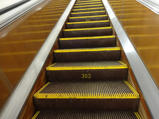Ribbed escalator steps in the Moscow metro