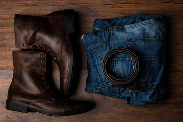 Boots, jeans and belt