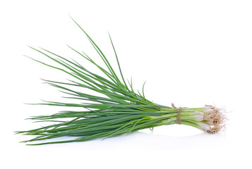 spring onions on a white background.