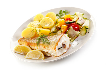 Fish dish - fried fish fillet and vegetables 