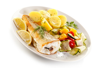 Fish dish - fried fish fillet and vegetables 