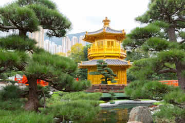 Golden Pavilion of Perfection in Nan Lian Garden, Hong Kong, China.