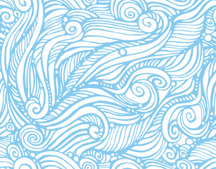 print, seamless pattern of blue curls, waves, vector illustration