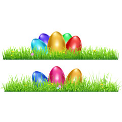 Green grass with Easter eggs