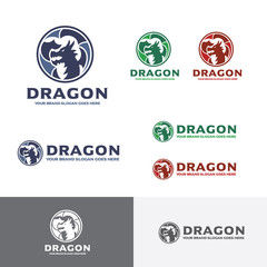 Dragon head emblem, Aggressive Dragon roar Logo, Dragon wing circle brand