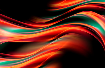 Hypnotize abstract background with red green lines and waves. Composition of shadows and lights