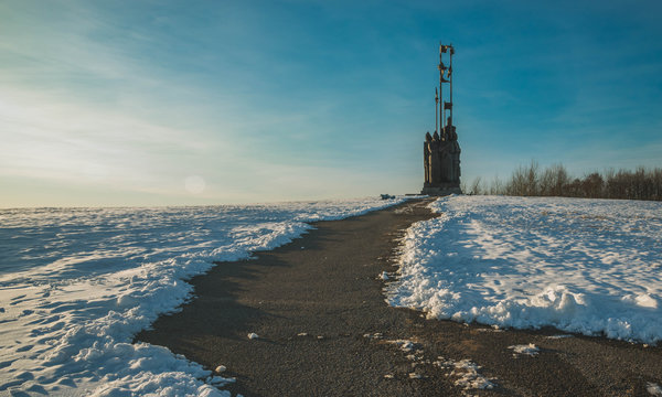 Pskov winter view of monument to Alexander Nevsky