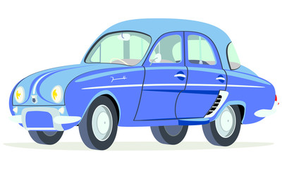 Caricatura Renault Dauphine azul vista frontal y lateral © camiloernesto