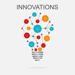 Innovations concept illustration. Light bulb with colored cells 