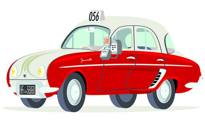 Caricatura Renault Dauphine Taxi Túnez vista frontal y lateral