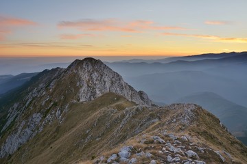 sunrise and narrow ridges in the Piatra Craiului mountains