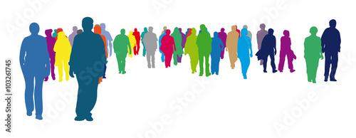 Silhouette Gemischte Bunte Menschengruppe Frontal Menschenmenge Grosse Gruppe Menschen Gehen Vorwarts Wall Mural Annett Seidler
