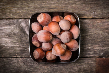 Mix nuts on wooden table,healthy vegan food.