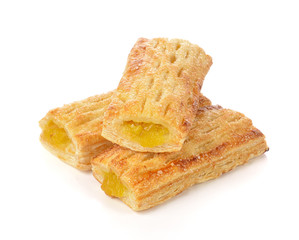 Crunchy pie with pineapple isolated on white background