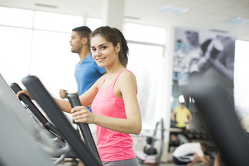 Fototapeta premium Young multiracial people training in the gym