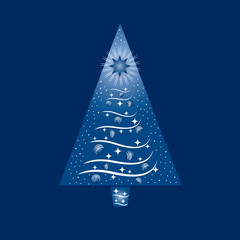Blue and white Christmas tree greeting card