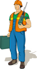 working builder with an tools