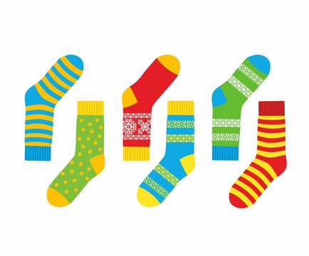 Collection of multi-colored socks with patterns and stripes