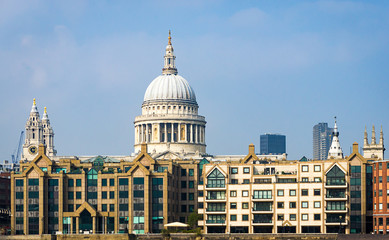Fototapeta na wymiar Facade of St. Paul dome in skyline of London, England on sunny day.