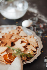 Traditional Xmas frame with spices, speculoos biscuits