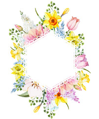 Fototapeta na wymiar Watercolor spring floral frame