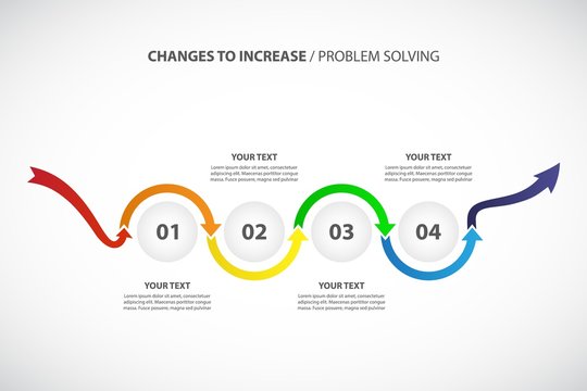 Changes to Increase sales - steps / Problem Solving / Growing Timeline - vector Infographic template with original bright arrows