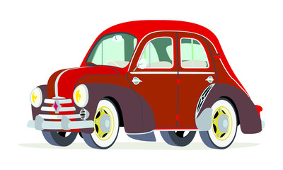 Caricatura Renault 4CV Rojo vista frontal y lateral