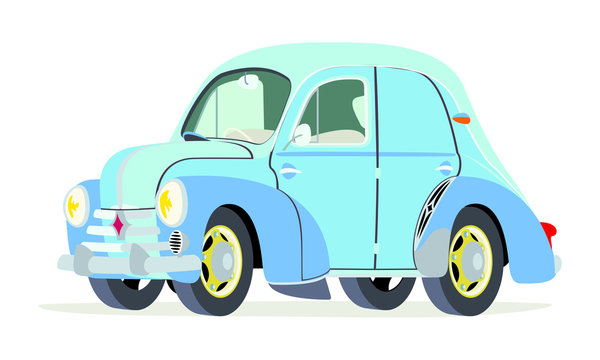 Caricatura Renault 4CV Commerciale azul vista frontal y lateral