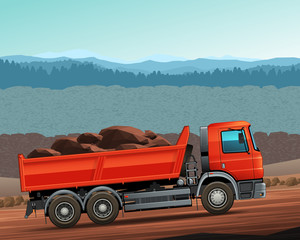 Red tipper dump truck color vector