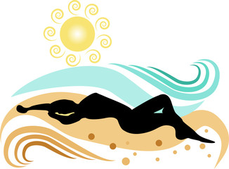 Girl silhouette on the beach vector, silhouette di ragazza sulla spiaggia vettoriale