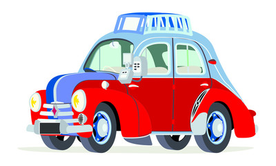 Caricatura Renault 4CV taxi Par&iacute;s - Francia vista frontal y lateral