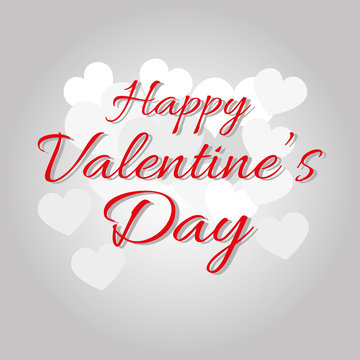 Happy Valentine's Day Greeting Card. Red Colored Greeting Text on a Gray Backdrop with White Hearts. Digital background vector illustration.