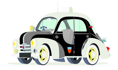 Naklejka premium Caricatura Renault 4CV policía París - Francia vista frontal y lateral