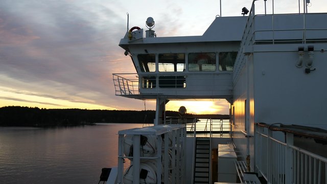 Beautiful View of Sunset From Deck of Ship at baltic Sea