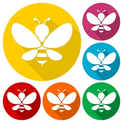Bee Silhouette illustration icons set with long shadow