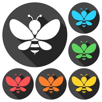 Bee Silhouette illustration icons set with long shadow
