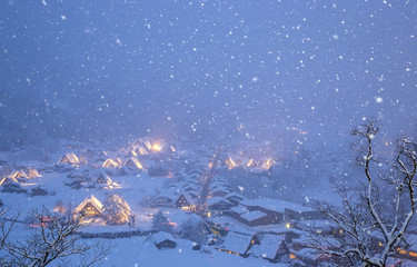 Shirakawago light-up snowfall