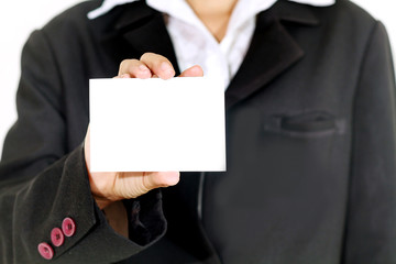 businesswoman asia holding and shown a business card
