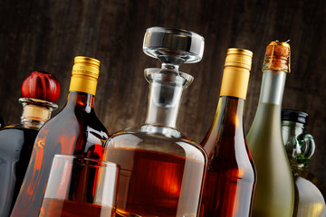 Bottles of assorted alcoholic beverages