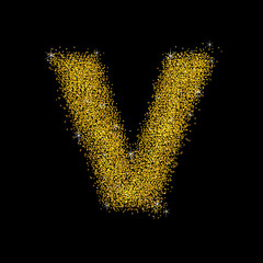 Gold dust font type letter V