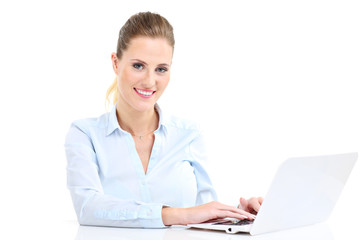 Businesswoman working on laptop