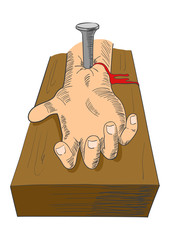 Illustration of hand nailed on cross