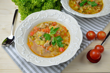 Plates with Vegetable and Meet Dish