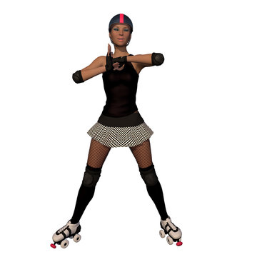 Roller Derby Girl Fist Pump Gesture With White Isolated Background