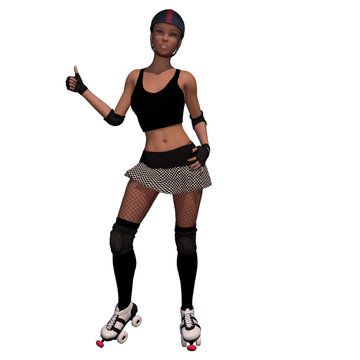 Roller Derby Girl Thumbs Up With White Isolated Background