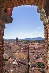 Scenic view of the ancient city of Lucca, from Guinigi Tower
