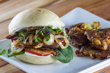 fried onion and mushroom sandwich