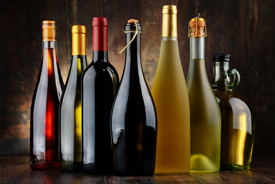 Composition with assorted bottles of wine