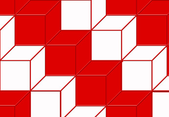 Cubos, fondo cúbico, rojo y blanco, formas
